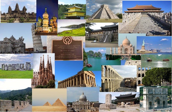 Montaje de monumentos y sitios del patrimonio mundial